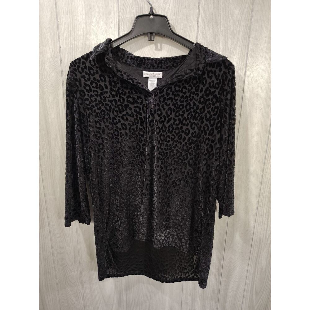 Woman's Velvet Burnout Leopard Print Blouse Top Plus Size 1X Pullon Goth Witchy